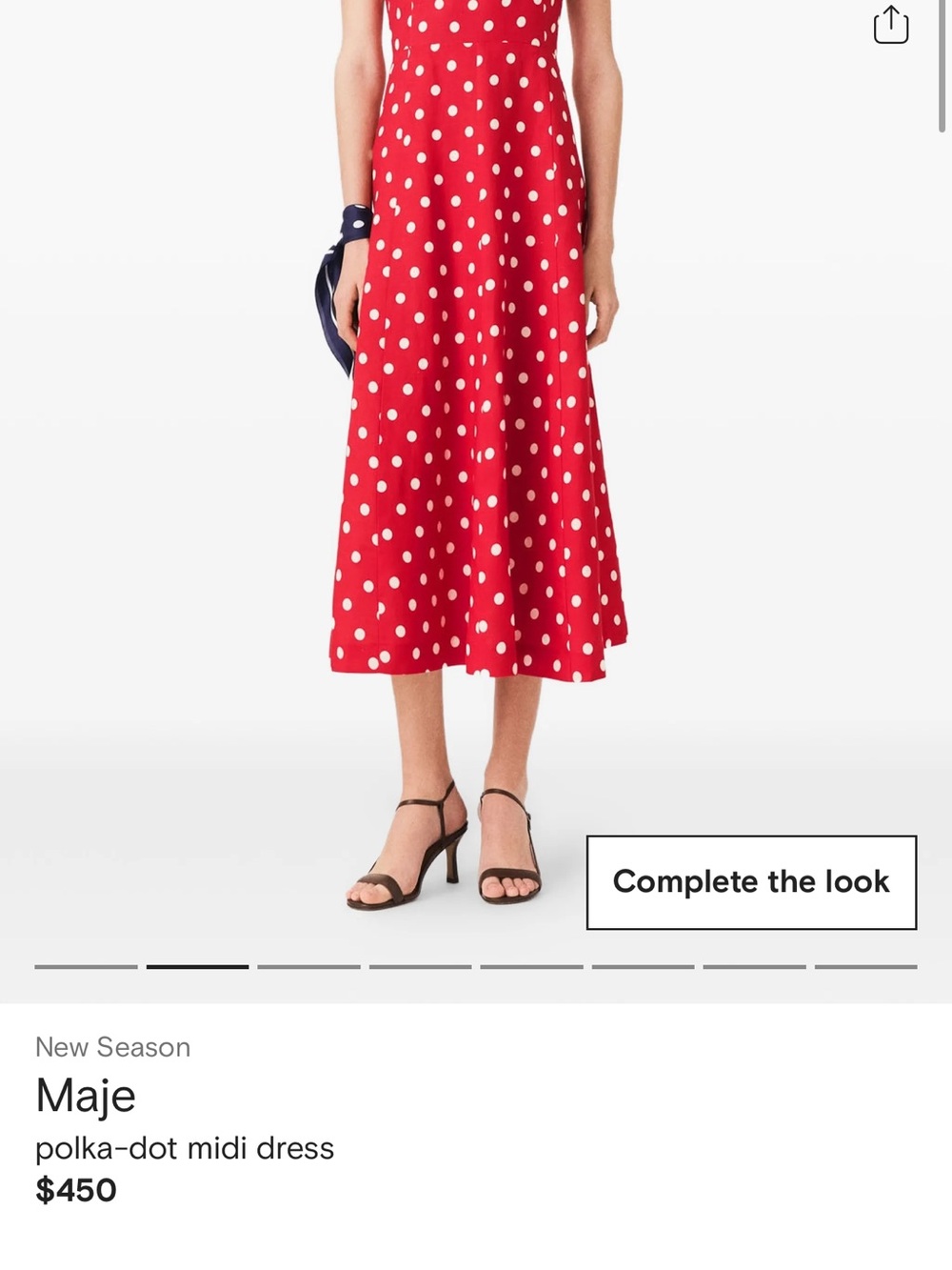 Maje Red Polka-Dot Midi Skirt with White Dots